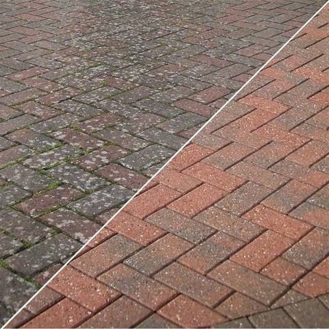 Before and after comparison of paver cleaning